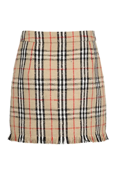 Shop Burberry Bouclé Wool Skirt In Beige