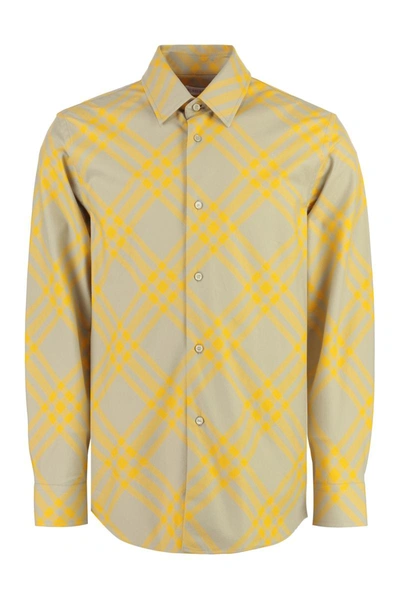 Shop Burberry Checked Cotton Shirt In Green