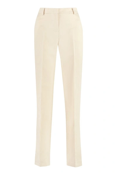 Shop Pt01 Pantaloni Torino Ambra Cotton-linen Trousers In Panna