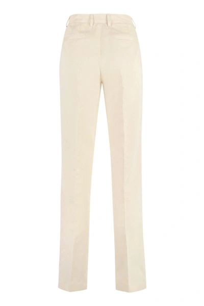 Shop Pt01 Pantaloni Torino Ambra Cotton-linen Trousers In Panna