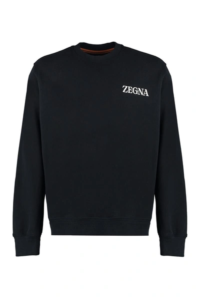 Shop Zegna Cotton Crew-neck Sweatshirt In Black