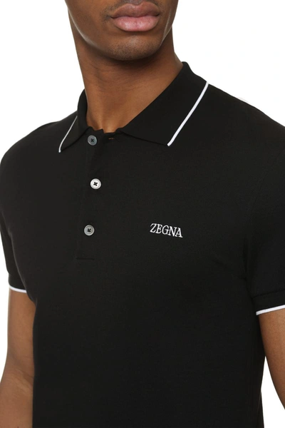 Shop Zegna Cotton-piqué Polo Shirt In Black