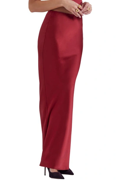 House Of Cb Sydel Bias Cut Satin Maxi Skirt In Blood Red