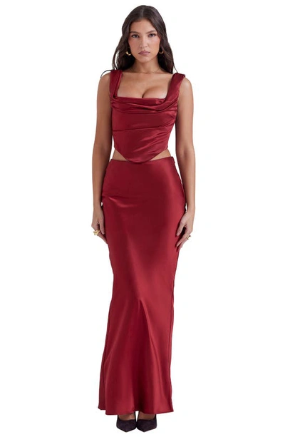 House Of Cb Sydel Bias Cut Satin Maxi Skirt In Blood Red