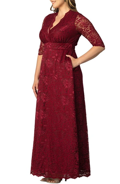 Shop Kiyonna Maria Lace Evening Gown In Pinot Noir