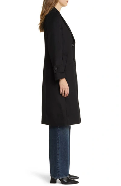 Shop Sam Edelman Notch Collar Longline Wool Blend Coat In Black