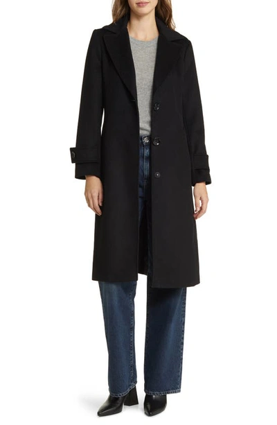 Shop Sam Edelman Notch Collar Longline Wool Blend Coat In Black