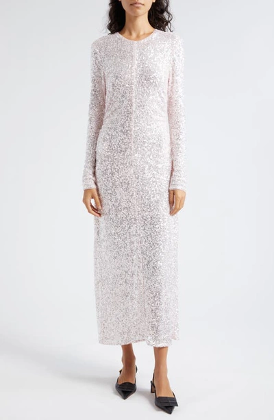 Shop Ganni Long Sleeve Sequin Maxi Dress In Mauve Chalk