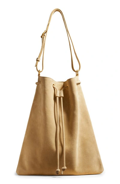 Shop Khaite Large Greta Suede Shoulder Bag In Beige