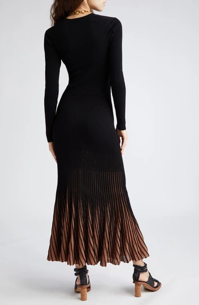 Shop Ulla Johnson Magnolia Rib Long Sleeve Sweater Dress In Black/ Gild
