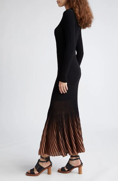 Shop Ulla Johnson Magnolia Rib Long Sleeve Sweater Dress In Black/ Gild