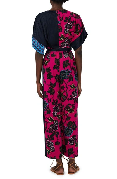Shop Dvf Rinna Mixed Floral Print Jumpsuit In China Vine Pink/ Barrier Reef