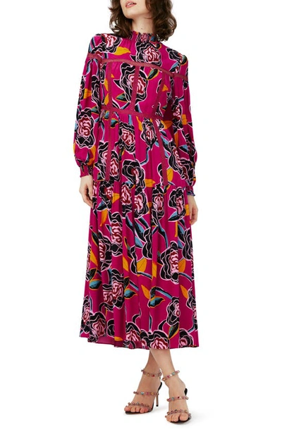 Shop Dvf Cherie Floral Long Sleeve Midi Dress In Oracle Rose Lg Poison Pink