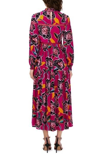 Shop Dvf Cherie Floral Long Sleeve Midi Dress In Oracle Rose Lg Poison Pink