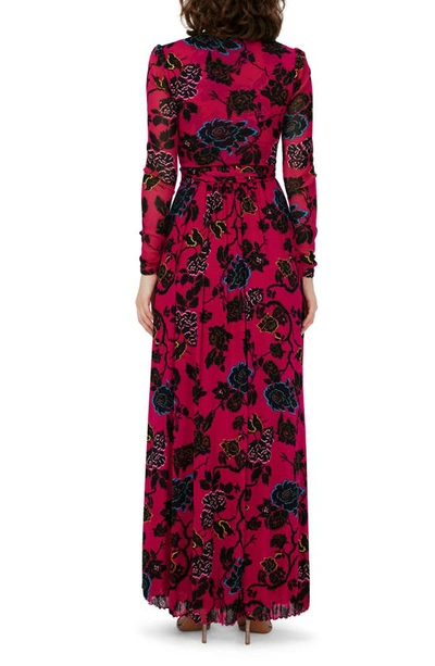 Shop Dvf Anne Floral Mesh Long Sleeve Maxi Dress In China Vine Poison Pink