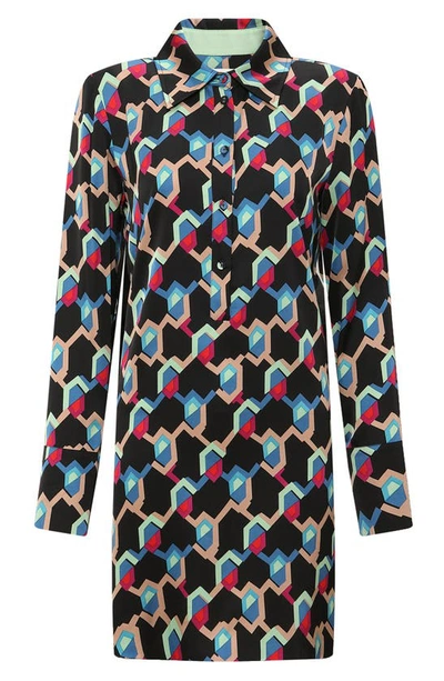 Shop Dvf Tamina Geo Print Long Sleeve Shirtdress In Geo Illusion Med