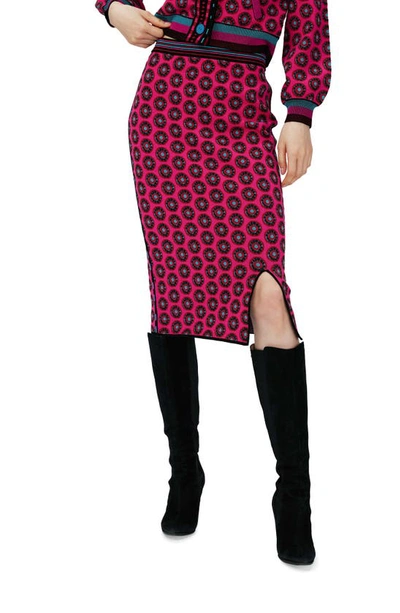 Shop Dvf Gusta Knit Pencil Skirt In Flower Tie Poison Pink