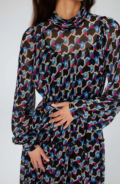 Shop Dvf Kent Geometric Print Long Sleeve Midi Dress In Geo Illusion Med