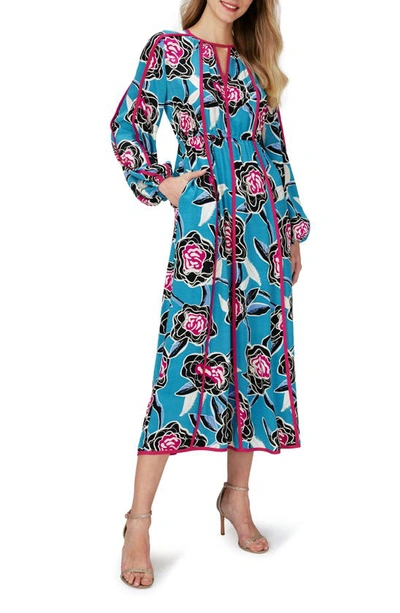 Shop Dvf Scott Floral Long Sleeve Midi Dress In Oracle Rose Lg Barrier Reef