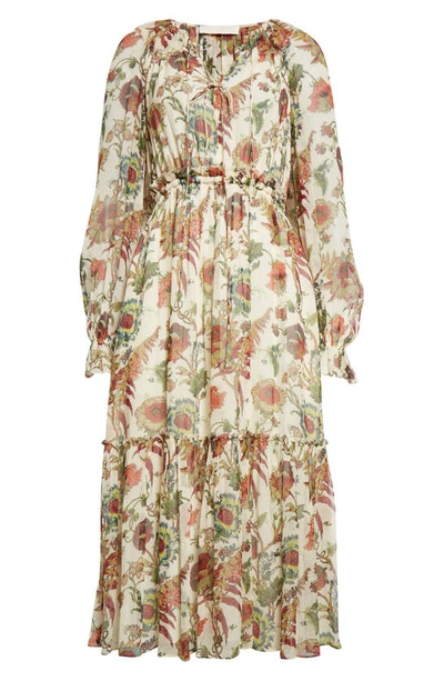 Shop Ulla Johnson Audette Floral Ruffle Long Sleeve Silk Maxi Dress In Freesia