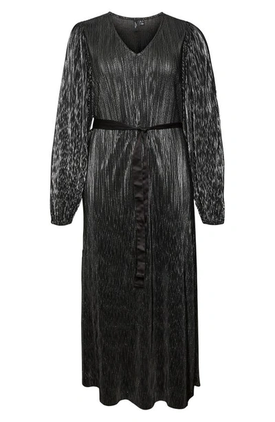 Shop Vero Moda Curve Cella Metallic Long Sleeve Midi Dress In Black