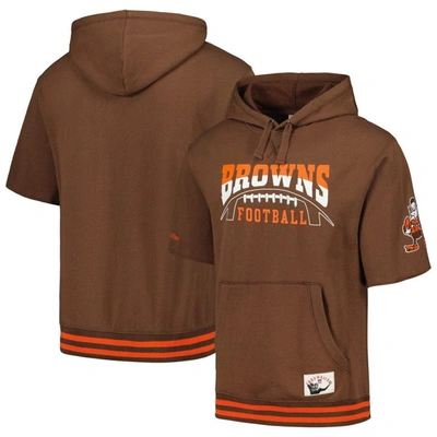 Shop Mitchell & Ness Brown Cleveland Browns Pre-game Short Sleeve Pullover Hoodie