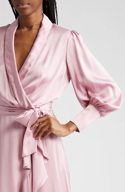 Shop Zimmermann Long Sleeve Silk Wrap Midi Dress In Pink