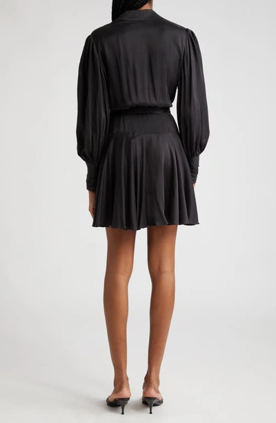 Shop Zimmermann Long Sleeve Silk Wrap Minidress In Black