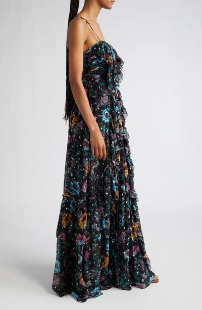 Shop Ulla Johnson Colette Floral Silk Blend Gown In Black Iris
