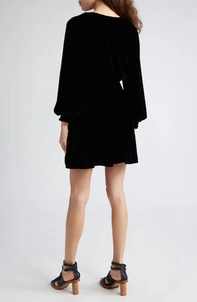 Shop Ulla Johnson Audrey Long Sleeve Velvet Minidress In Noir