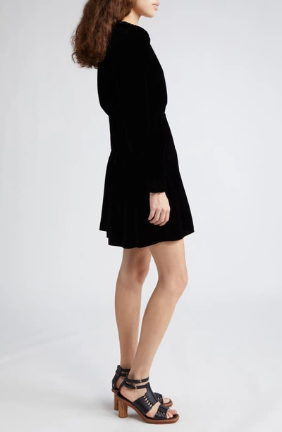 Shop Ulla Johnson Audrey Long Sleeve Velvet Minidress In Noir
