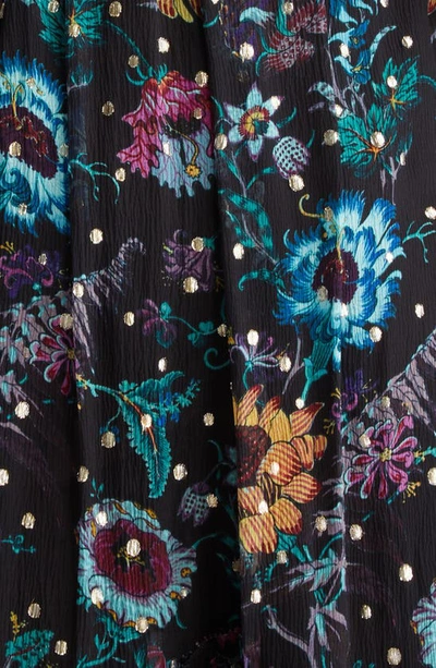 Shop Ulla Johnson Anais Metallic Floral Long Sleeve Silk Georgette Dress In Black Iris
