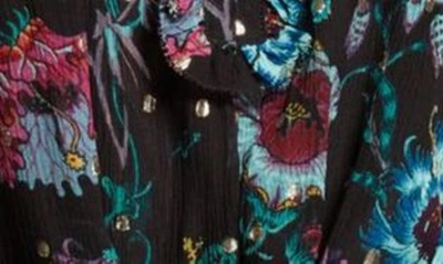 Shop Ulla Johnson Anais Metallic Floral Long Sleeve Silk Georgette Dress In Black Iris