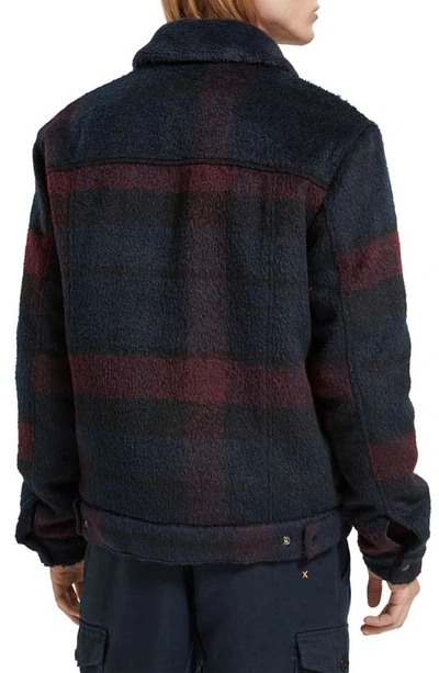 Shop Scotch & Soda Plaid High Pile Fleece Trucker Jacket In 6744-bordeaux Night Check