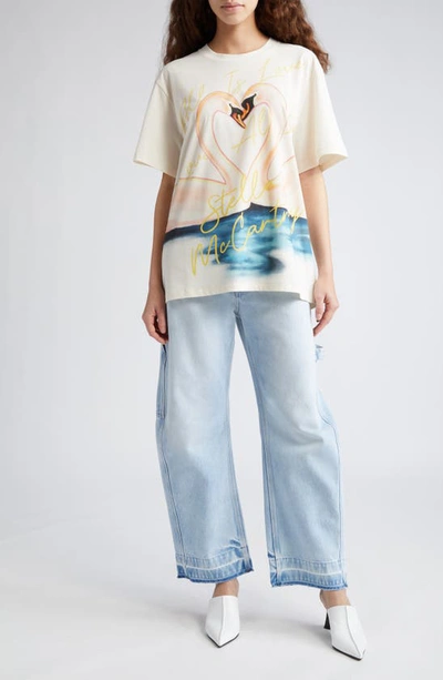Shop Stella Mccartney Painted Swan Oversize Graphic T-shirt In 9500 - Natural