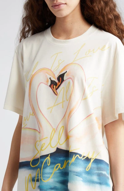 Shop Stella Mccartney Painted Swan Oversize Graphic T-shirt In 9500 - Natural
