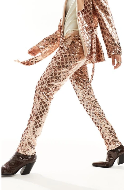 Shop Asos Design Skinny Fit Sequin Suit Dress Pants In Gold