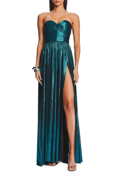 Shop Retroféte Ezri Strapless Metallic Gown In Aquamarine