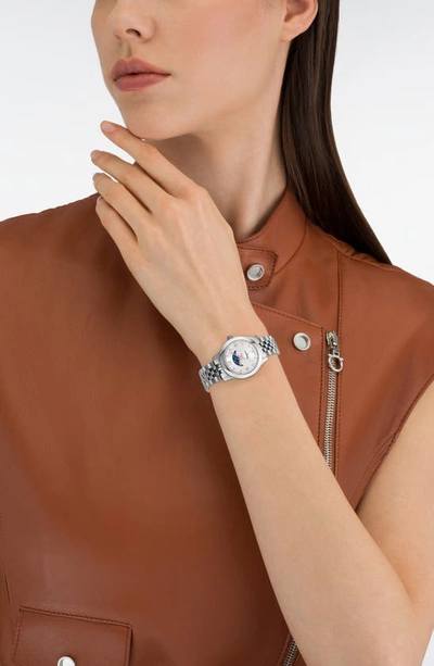 Shop Ferragamo Duo Moon Phase Bracelet Watch, 28mm In Stainless Steel