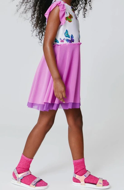 Shop Terez Kids' Hi-shine Princess Dress In Sugar Swizzle Neon Butterflies