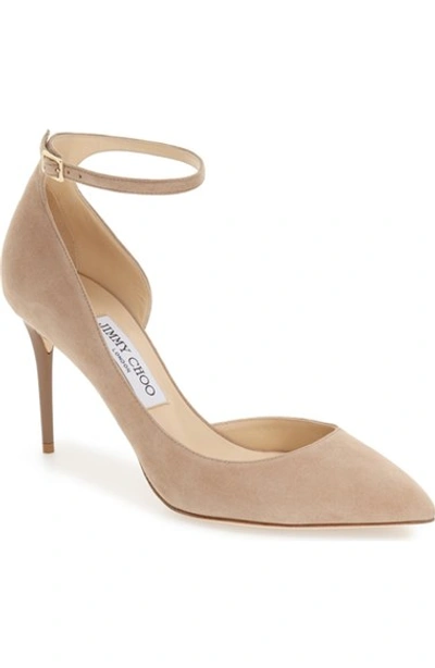 Jimmy Choo 'lucy' Half D'orsay Pointy Toe Pump (women) In Nude Suede