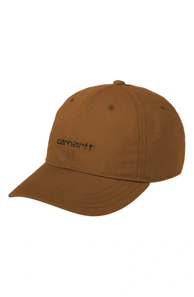 Shop Carhartt Logo Script Baseball Cap In Deep Brown / Black
