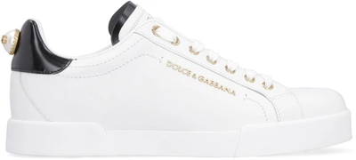 Shop Dolce & Gabbana Portofino Leather Low-top Sneakers In White