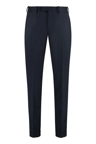 Shop Pt01 Virgin Wool Tailored Trousers In Blue