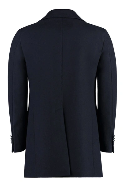 Shop Tagliatore C-stephan Wool Blend Double-breasted Coat In Blue