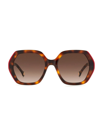 Shop Carolina Herrera Women's 55mm Oversized Geometric Sunglasses In Havana Red Brown Gradient