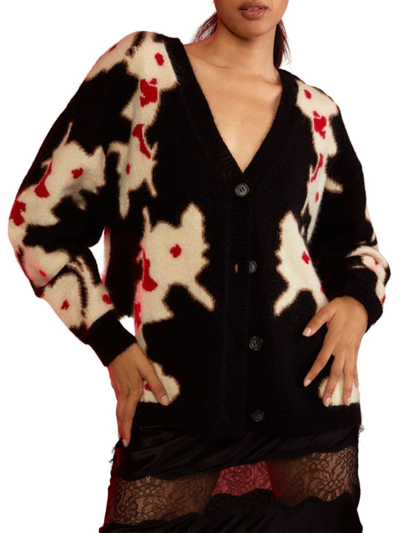 Shop Cynthia Rowley Women's Intarsia Pattern Cardigan In Black Multi