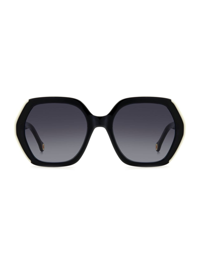 Shop Carolina Herrera Women's 55mm Oversized Geometric Sunglasses In Black White Grey