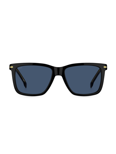 Shop Hugo Boss Men's 55mm Square Sunglasses In Black Blue