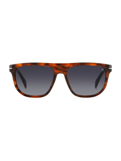 Shop David Beckham Men's 56mm Flat Top Rectangular Sunglasses In Brown Horn Grey